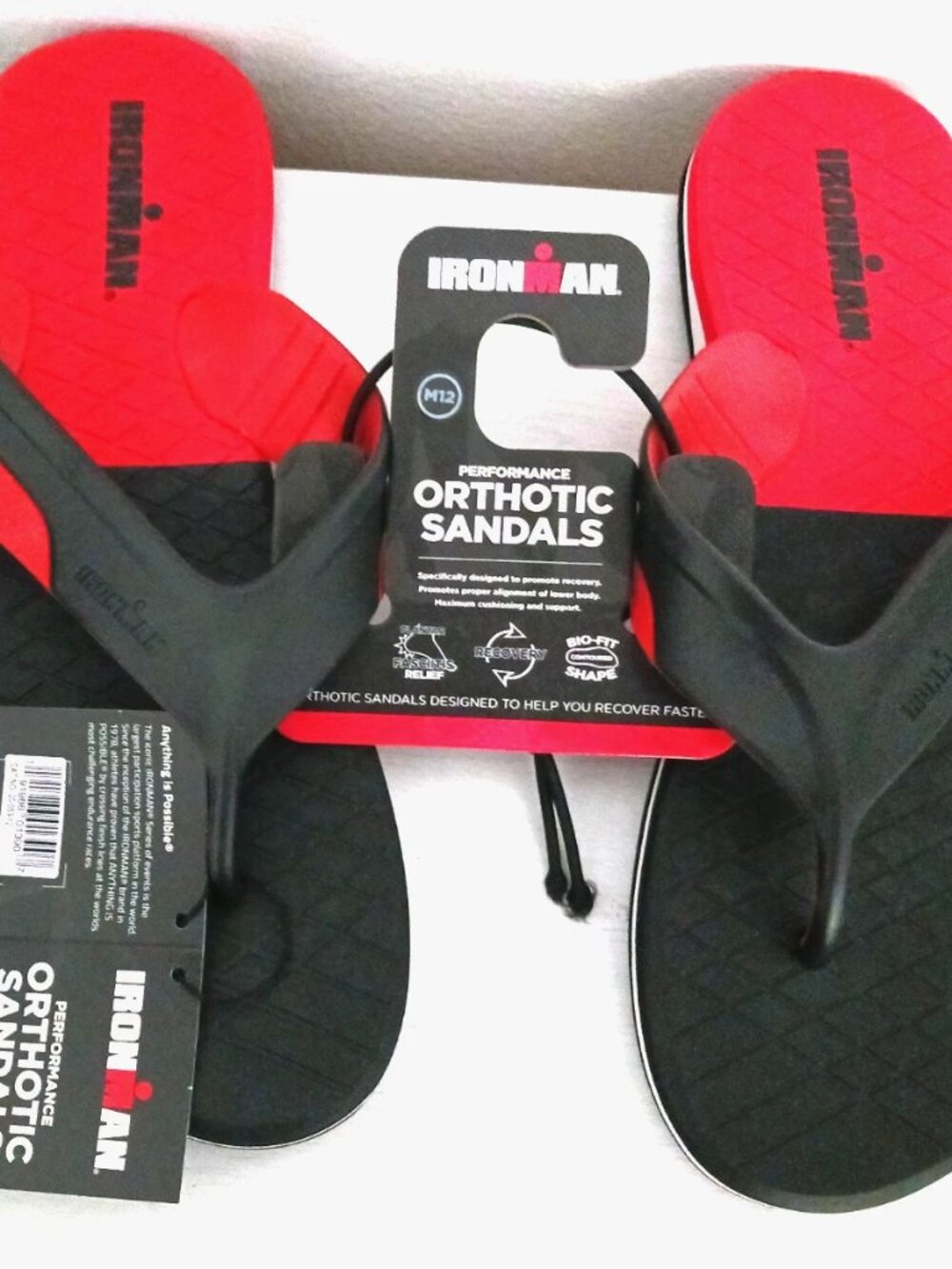 Ironman Flip Flop Sandals Men's Size 12 Red + Black New With Tags +  Socks